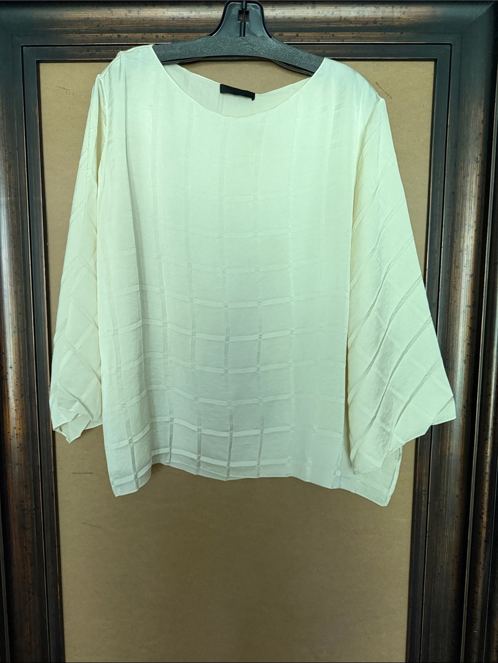 The Row Cream Box-Check Wide-Sleeve Blouse